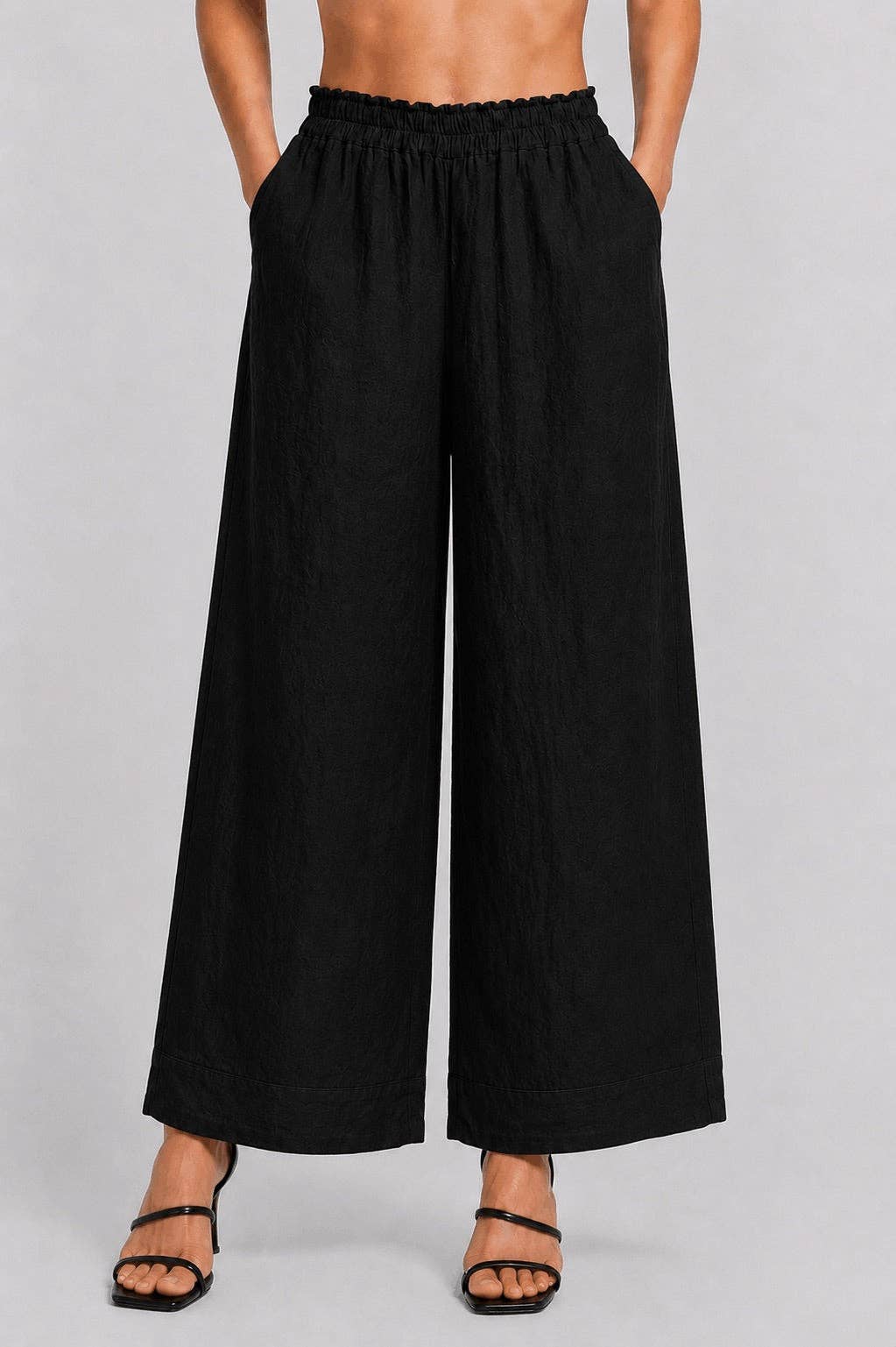 [TINA Stephens Italy/Tees By Tina - Lola Easy Linen Pant (PL916): 001 Black / One size], [Pants], [TINA Stephens Italy/Tees By Tina], [Plum Bottom].