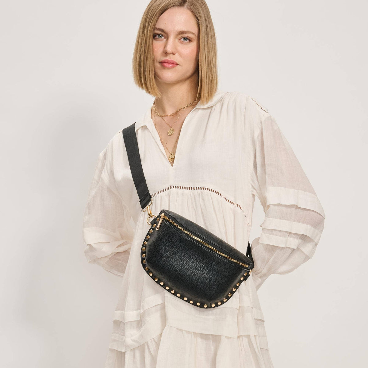 [Moda Luxe - Gizelle Belt Bag: Black], [Handbags], [Moda Luxe], [Plum Bottom].