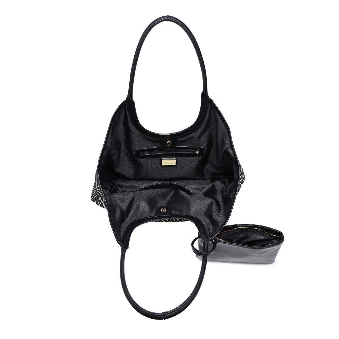 [Moda Luxe - Delilah - Zebra Tote: Black Beige], [Handbag], [Moda Luxe], [Plum Bottom].
