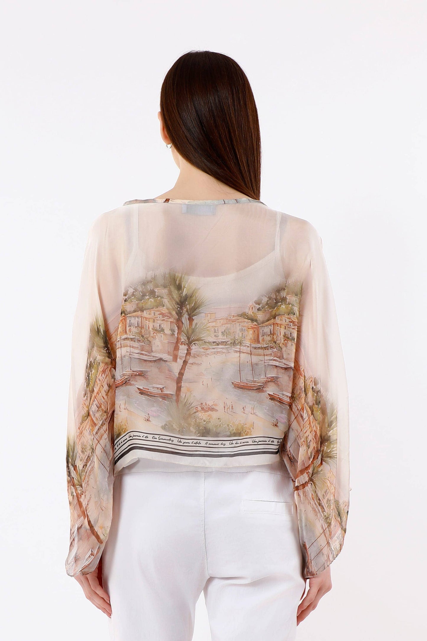 [TINA Stephens Italy/Tees By Tina - Sofita Positano Cropped Silk Kaftan (BQ200P): 250 Beige / One Size], [CLOTHING], [TINA Stephens Italy/Tees By Tina], [Plum Bottom].