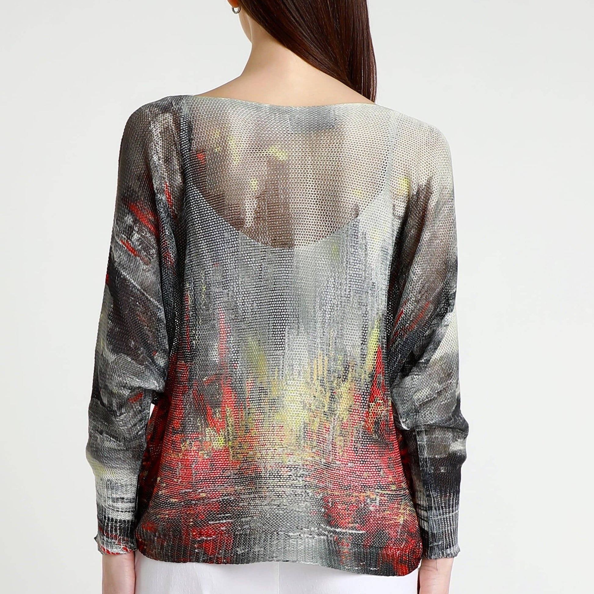[TINA Stephens Italy/Tees By Tina - Abstract Danielle Batwing Open Knit Sweater (BLS424CT): 623 Red Multi / One Size], [Sweater], [TINA Stephens Italy/Tees By Tina], [Plum Bottom].