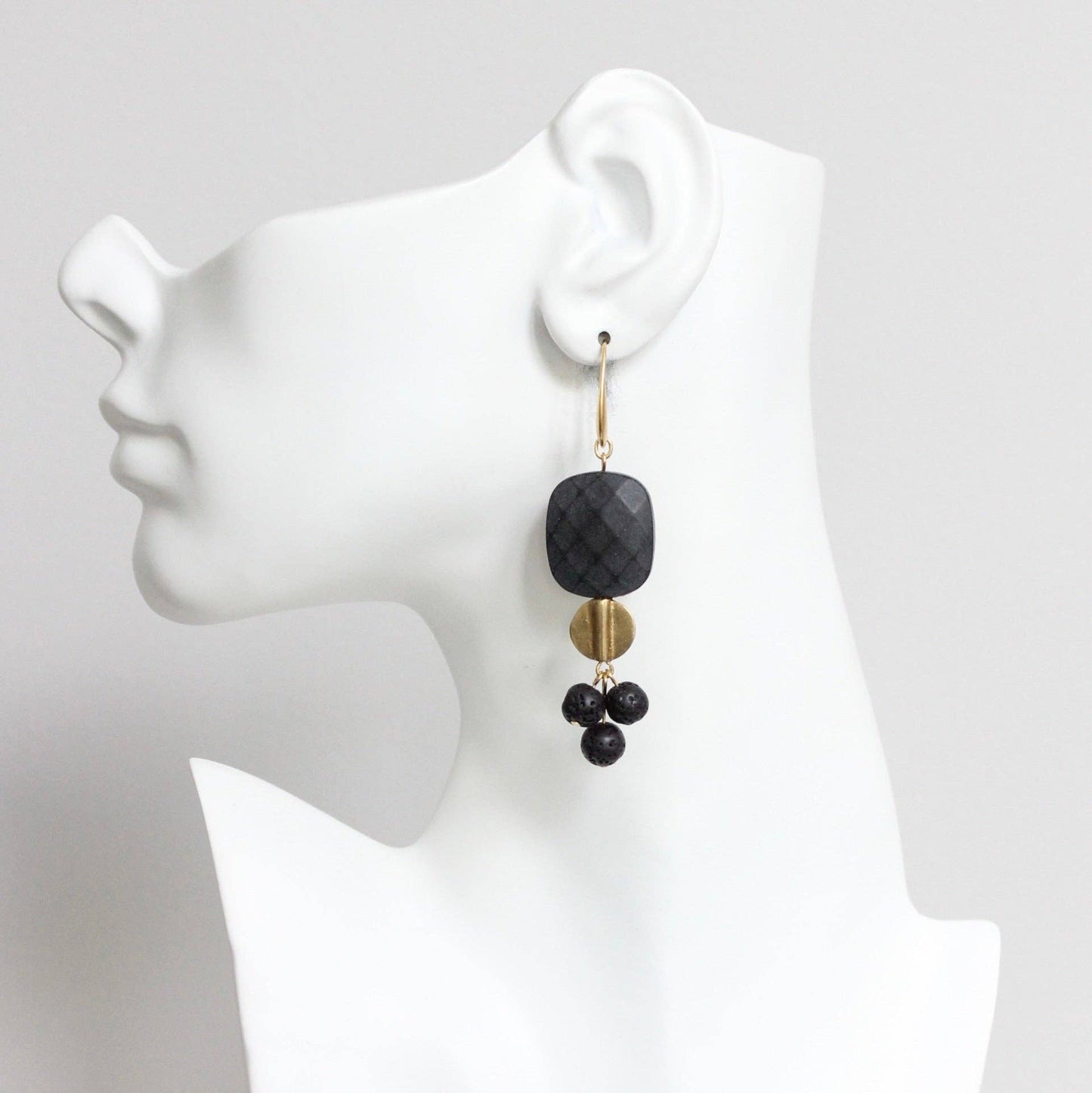 [David Aubrey Jewelry - LEXE48 Jet glass and lava cluster earrings], [Earrings], [David Aubrey Jewelry], [Plum Bottom].