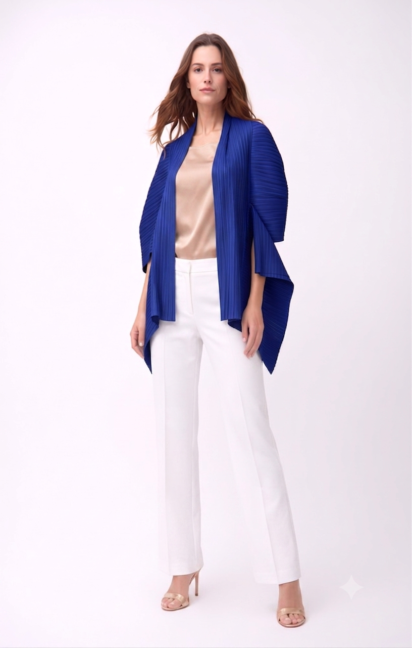 [Ellyndale - 2-Way Pleated Kimono Jacket – One Size- Royal Blue: Royal Blue / O/S], [Jacket], [Ellyndale], [Plum Bottom].
