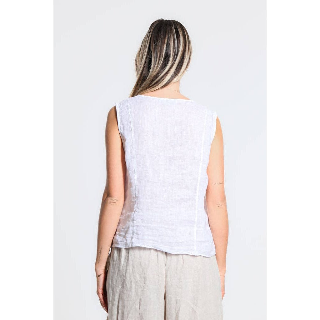 [TINA Stephens Italy/Tees By Tina - Robin Linen Button Vest (BT127): 100 White], [CLOTHING], [TINA Stephens Italy/Tees By Tina], [Plum Bottom].