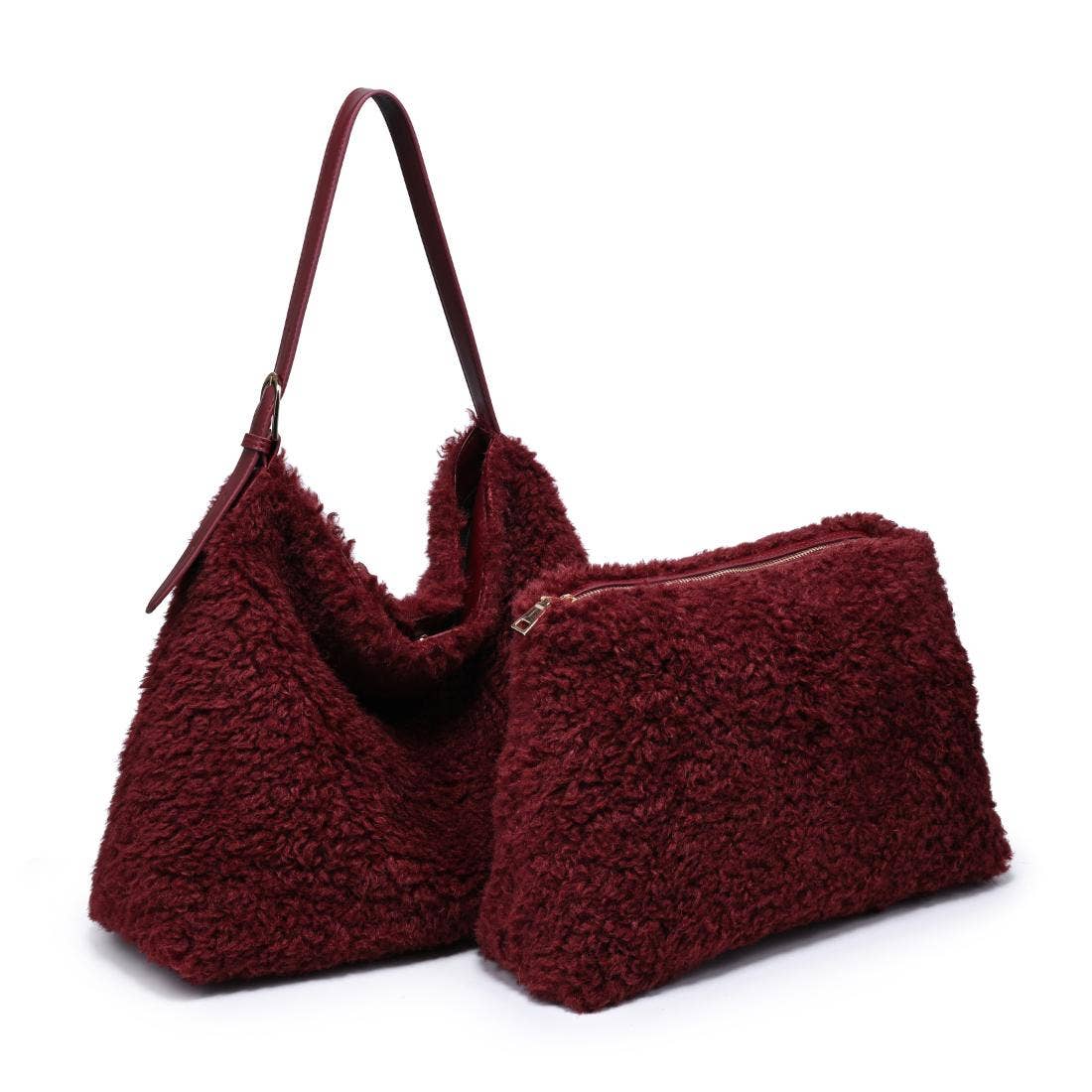 [Moda Luxe - Neve Sherpa Tote: Cream], [Handbags], [Moda Luxe], [Plum Bottom].