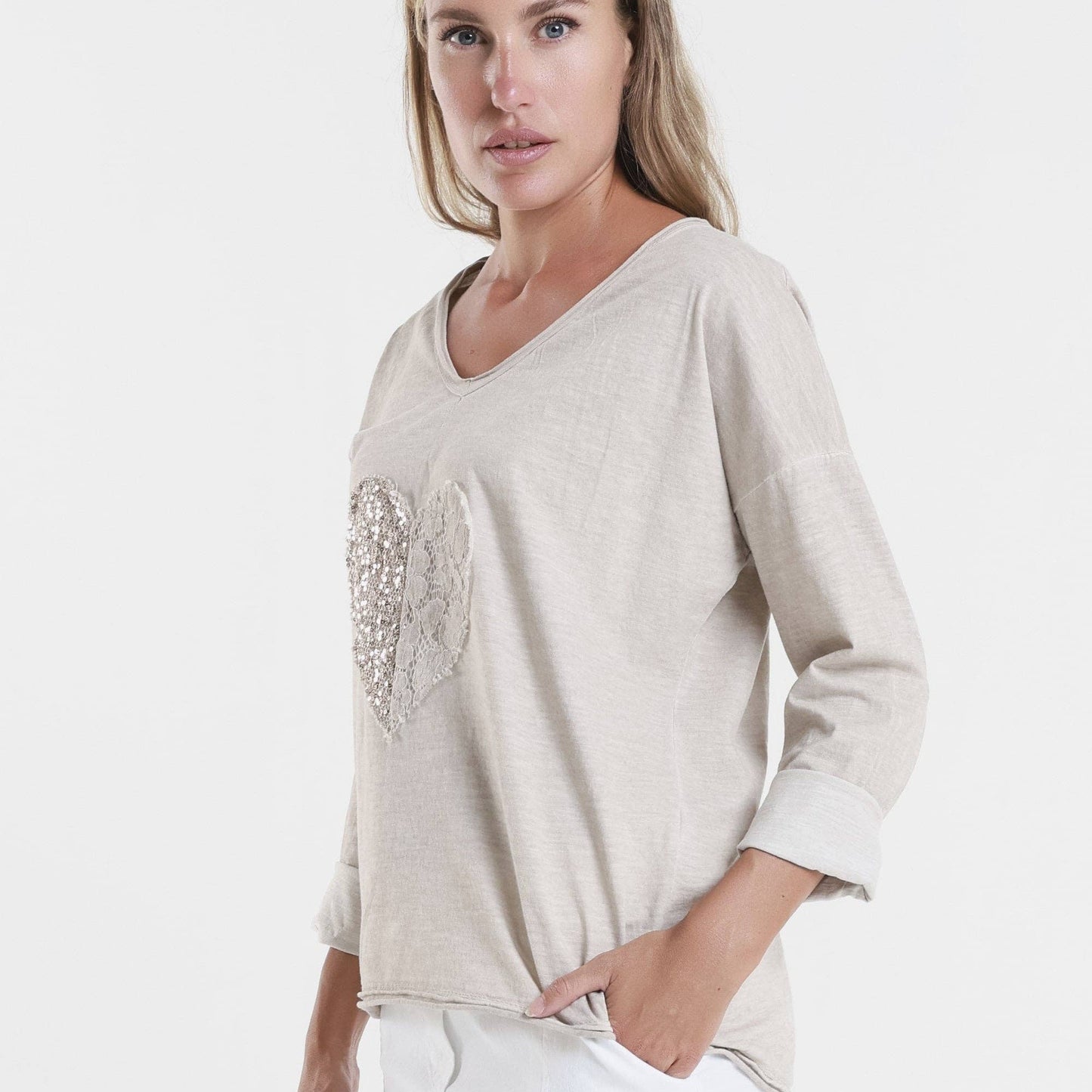 TINA STEPHENS ITALY Janice Long Sleeve Top Beige