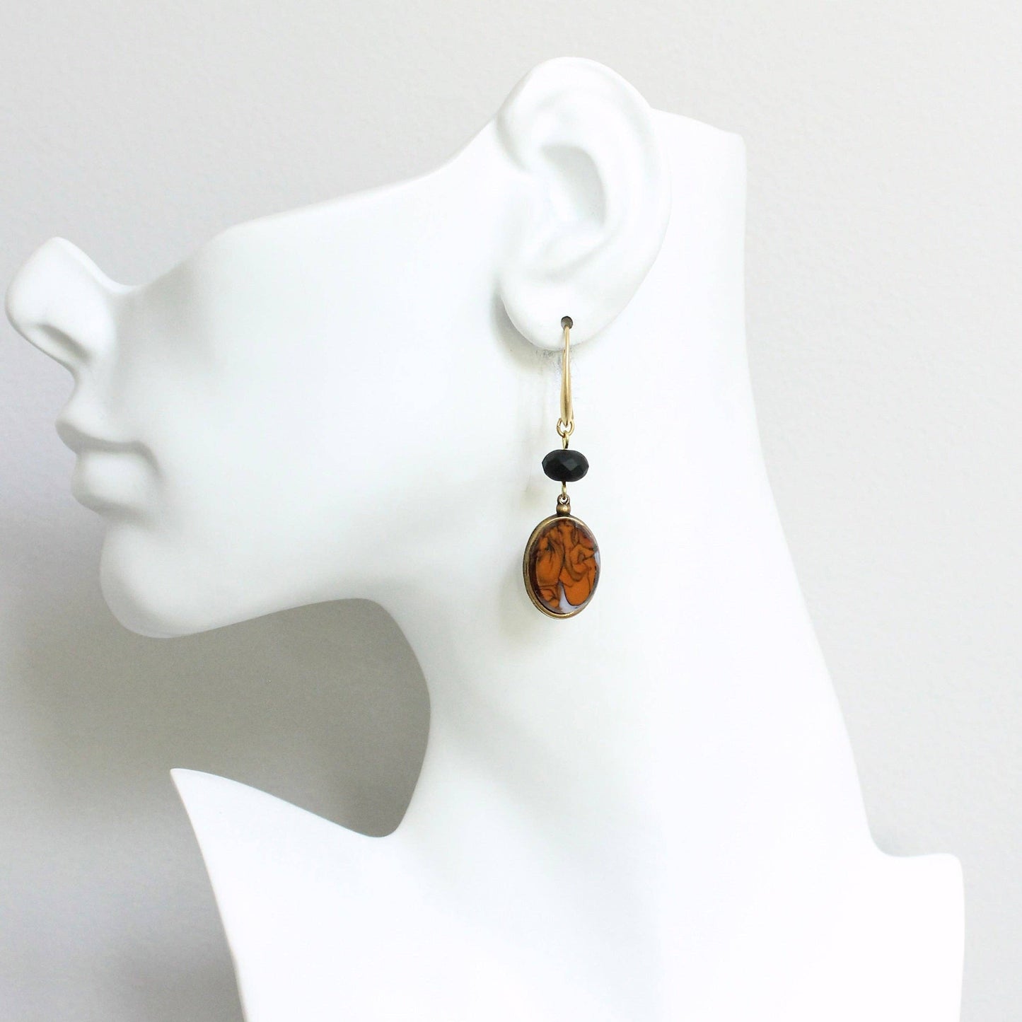 [David Aubrey Jewelry - JLTE15 vintage orange glass earrings], [Earrings], [David Aubrey Jewelry], [Plum Bottom].