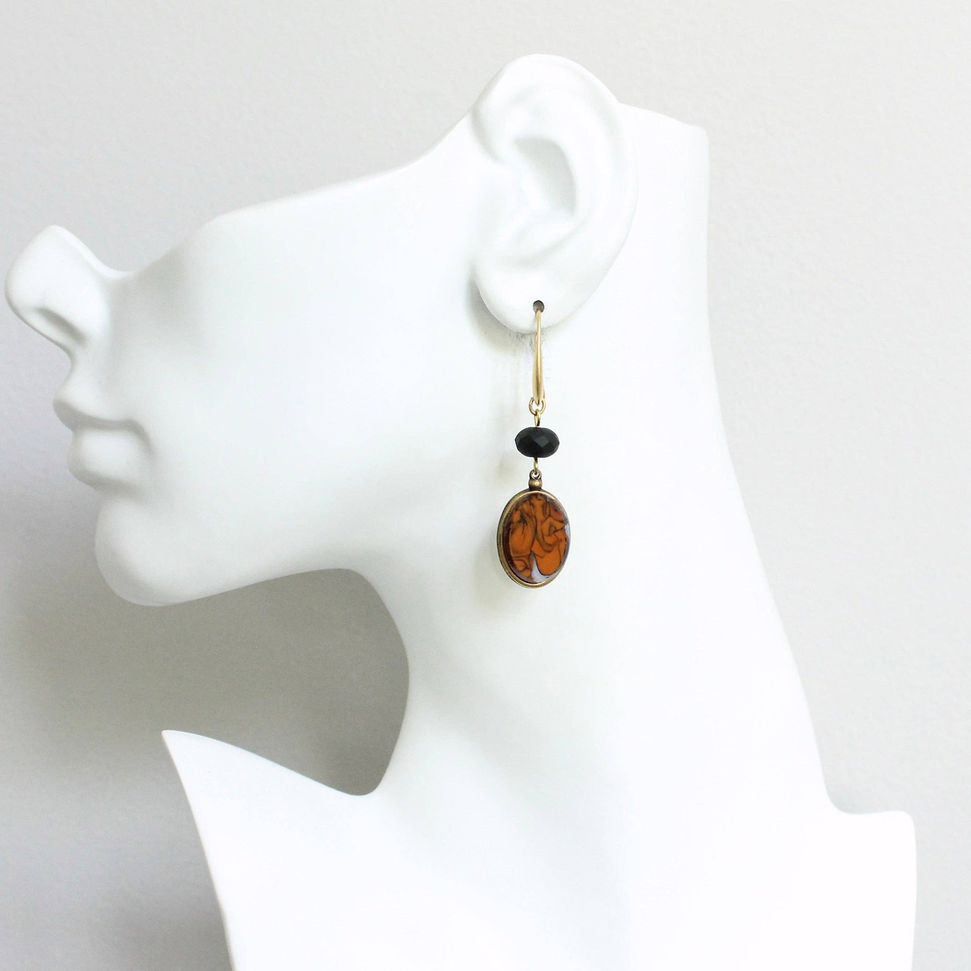 [David Aubrey Jewelry - JLTE15 vintage orange glass earrings], [Earrings], [David Aubrey Jewelry], [Plum Bottom].
