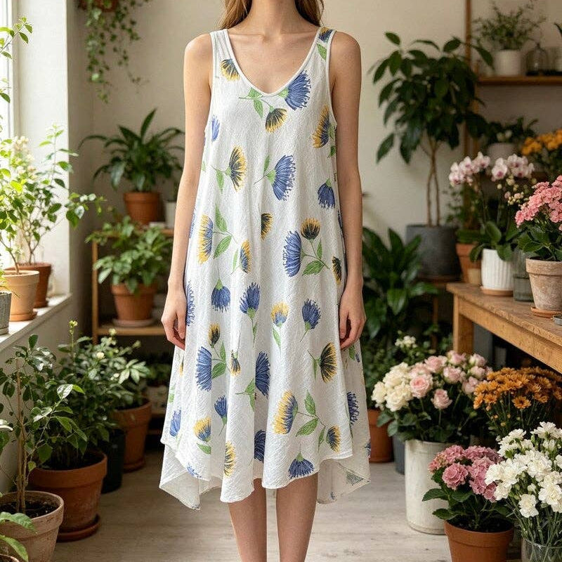 [LOOWIE - LSFGCWH Floral Gauze Cotton Dress White], [Dresses], [LOOWIE], [Plum Bottom].