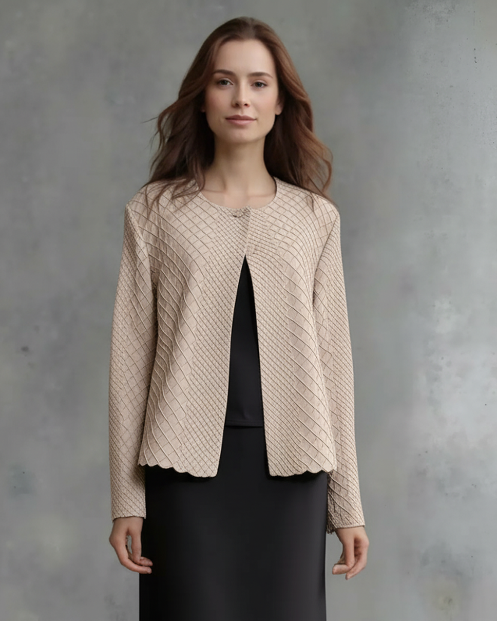 [Ellyndale - Pleating Jacket- Waffle Weave (Black): Black / O/S], [Jacket], [Ellyndale], [Plum Bottom].