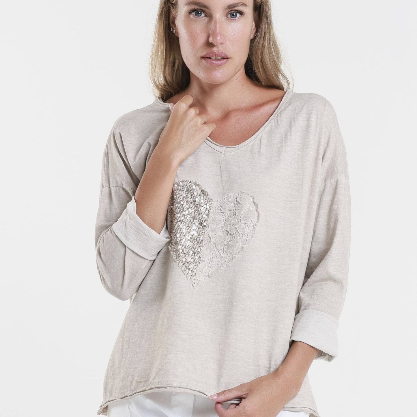 TINA STEPHENS ITALY Janice Long Sleeve Top Beige