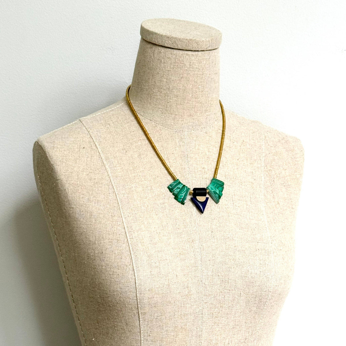 [David Aubrey Jewelry - NDN418 Artdeco malachite and navy blue pendant necklace], [Necklaces], [David Aubrey Jewelry], [Plum Bottom].