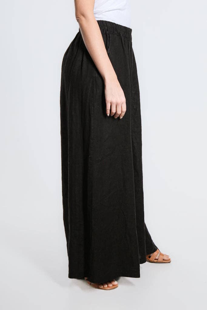 [TINA Stephens Italy/Tees By Tina - Angelena Linen Wide Leg Pant (PL187): 001 Black], [CLOTHING], [TINA Stephens Italy/Tees By Tina], [Plum Bottom].