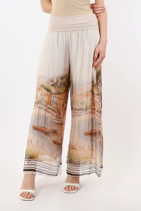[TINA Stephens Italy/Tees By Tina - Riva Positano Wide Leg Silk Pant (PL225P): 250 Beige / One Size], [CLOTHING], [TINA Stephens Italy/Tees By Tina], [Plum Bottom].