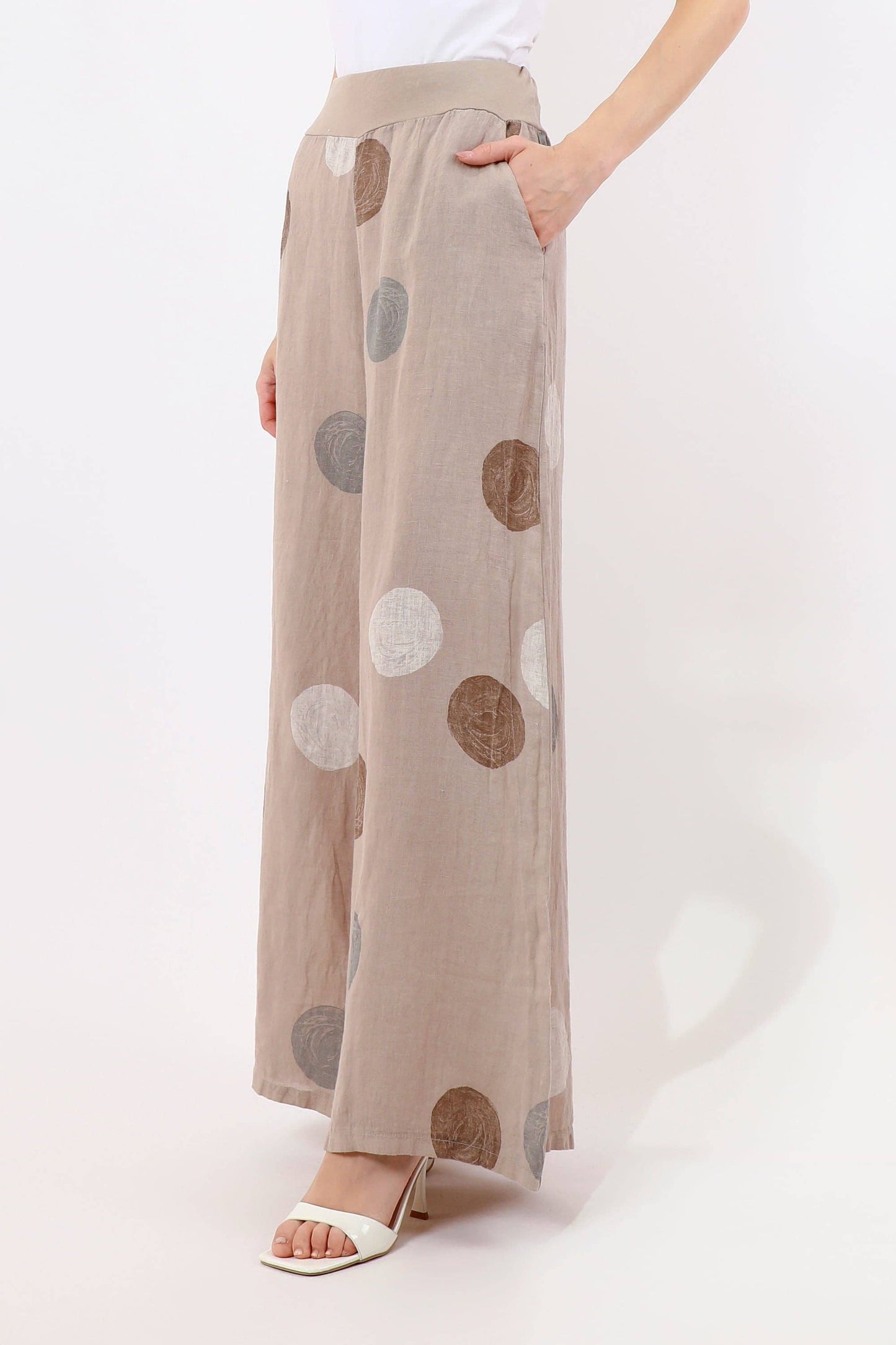 [TINA Stephens Italy/Tees By Tina - Meri Circle Linen Palazzo Pant (PL921C): 286 Cashmere / One Size], [Pants], [TINA Stephens Italy/Tees By Tina], [Plum Bottom].