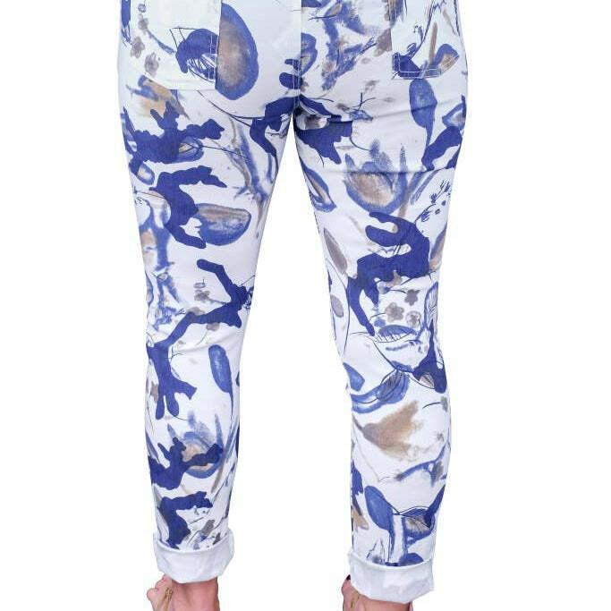[TINA Stephens Italy/Tees By Tina - Mya Abstract Leaf Pant (PL175L): 100 White], [CLOTHING], [TINA Stephens Italy/Tees By Tina], [Plum Bottom].
