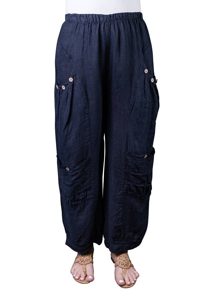 [TINA Stephens Italy/Tees By Tina - Mary Double Pocket Linen Pant (PL171): 409 Navy], [CLOTHING], [TINA Stephens Italy/Tees By Tina], [Plum Bottom].