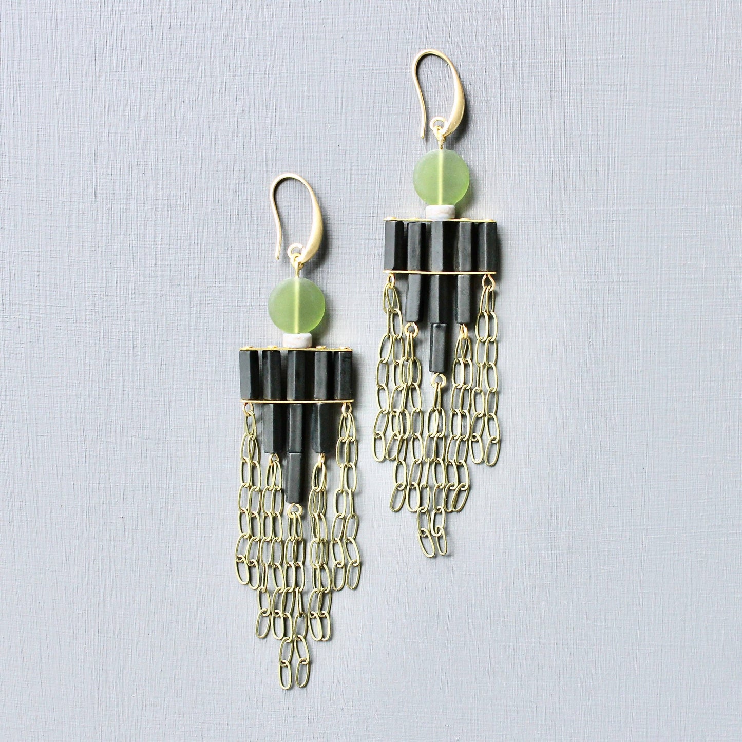 [David Aubrey Jewelry - JLTE72 olivine and black shoulder duster earrings], [Earrings], [David Aubrey Jewelry], [Plum Bottom].
