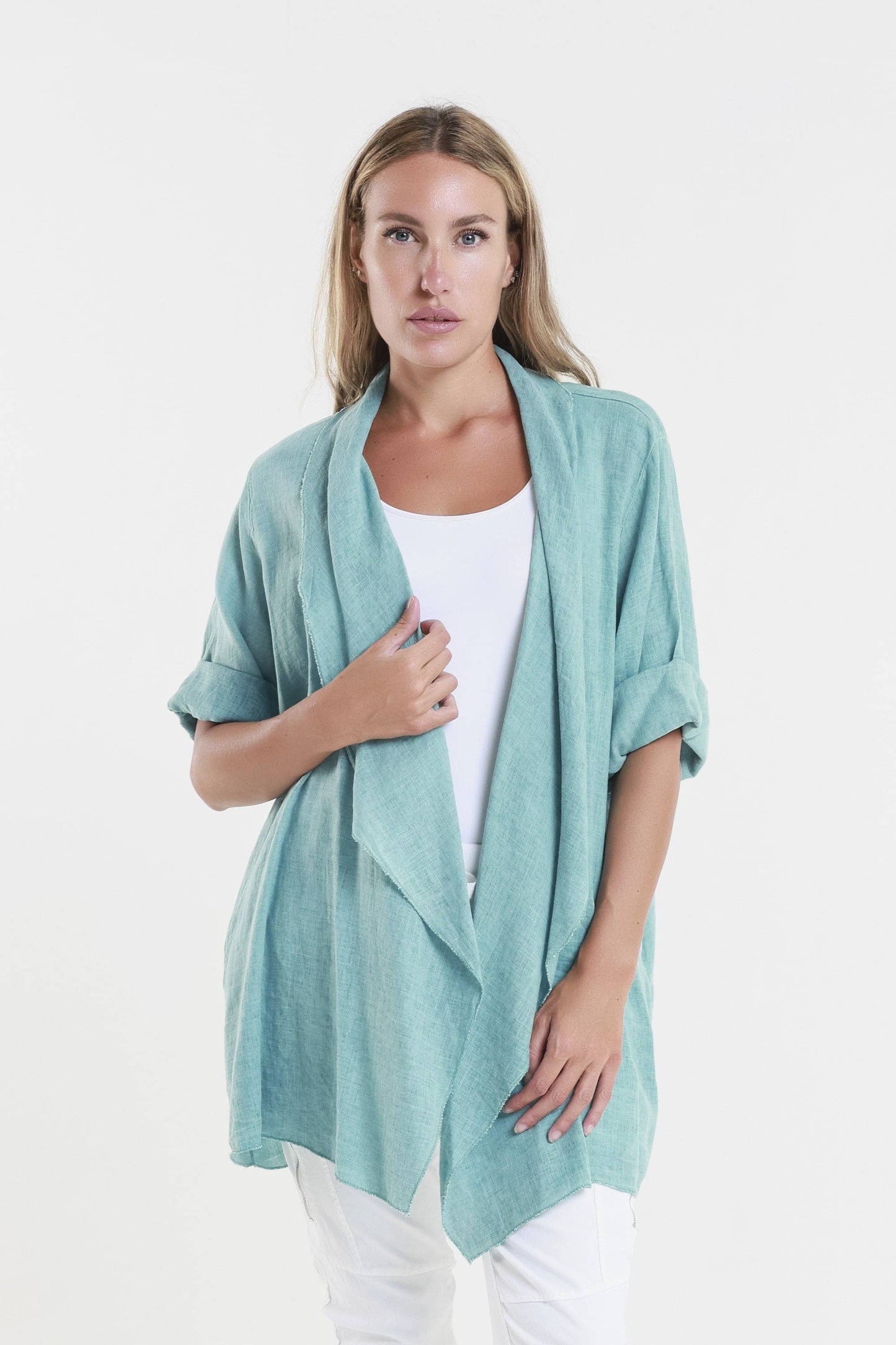 TINA Stephens Italy/Tees By Tina - Olivette Gauzy Linen Blend Open Cardigan (CQ102): 250 Beige / One Size