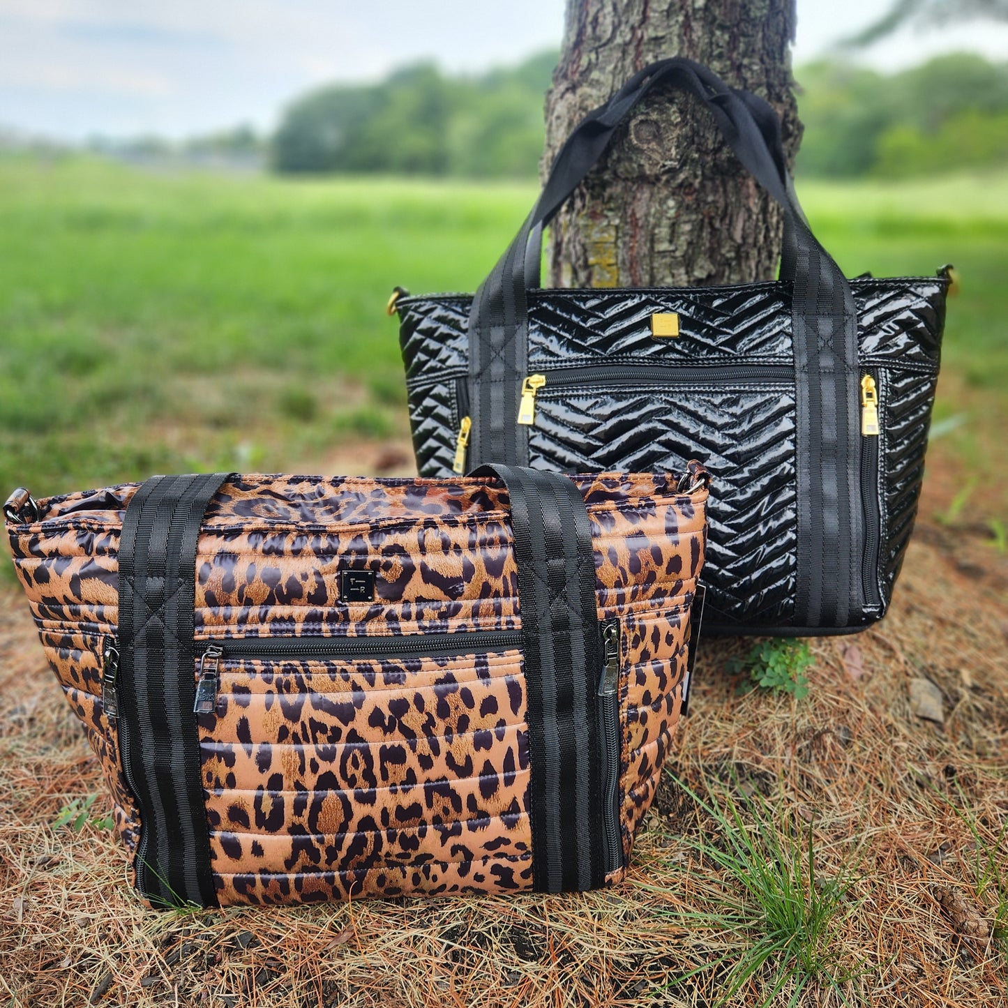 THINK ROYLN Jr. Jetset Wingman Leopard & Black Patent Quilted Tote