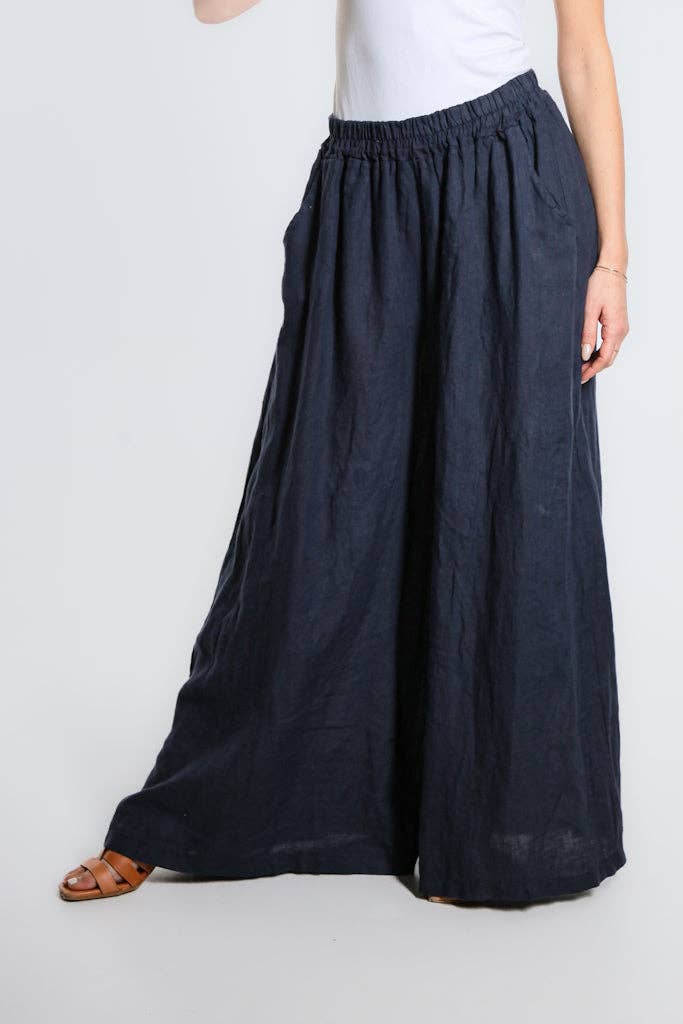 [TINA Stephens Italy/Tees By Tina - Angelena Linen Wide Leg Pant (PL187): 409 Navy], [CLOTHING], [TINA Stephens Italy/Tees By Tina], [Plum Bottom].