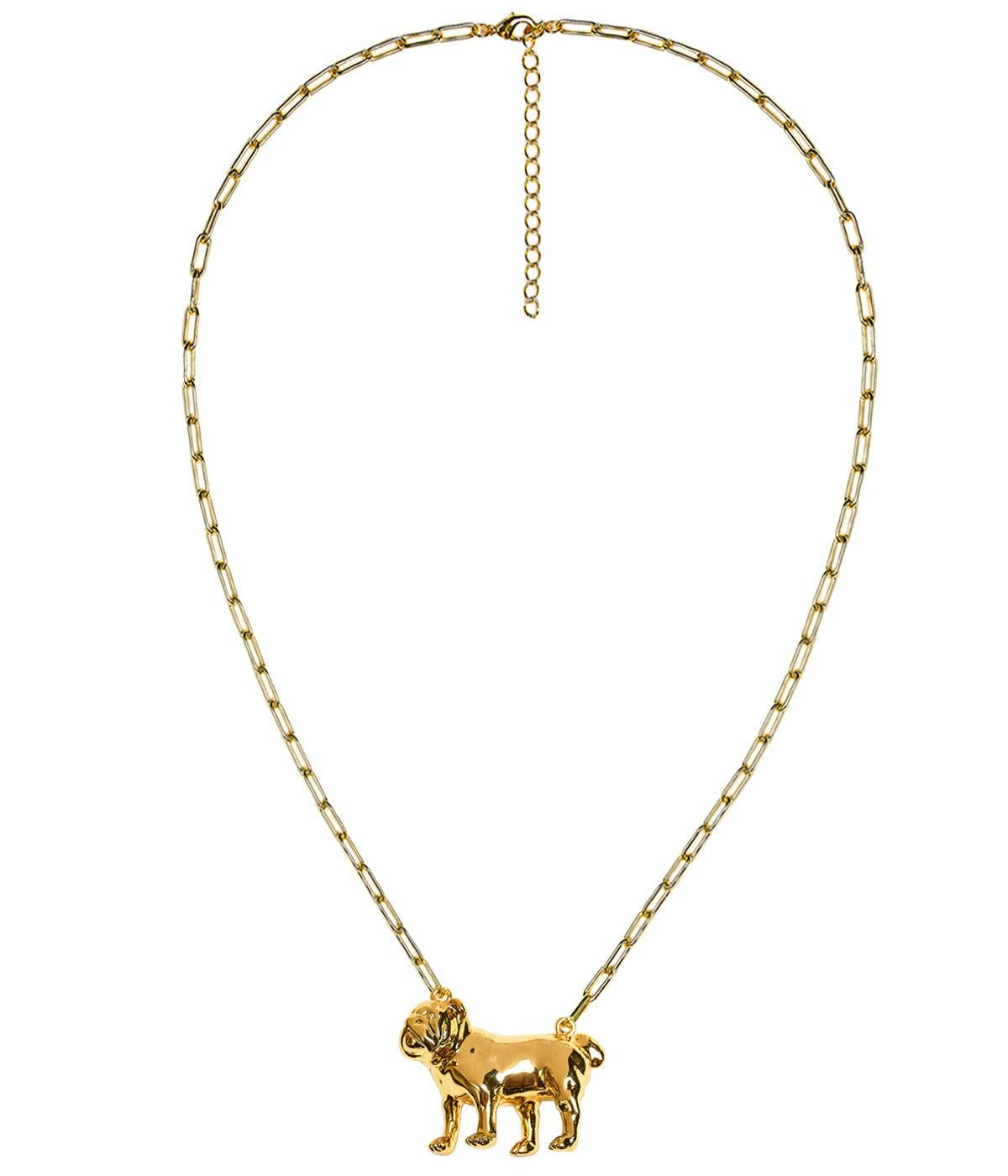 [Lisi Lerch - Bulldog - 3D Gold Charm Necklace - 18k Gold Plated - Paperclip Chain  - WS], [Necklaces], [Lisi Lerch], [Plum Bottom].