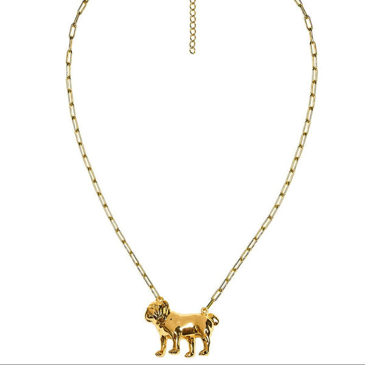 [Lisi Lerch - Bulldog - 3D Gold Charm Necklace - 18k Gold Plated - Paperclip Chain  - WS], [Necklaces], [Lisi Lerch], [Plum Bottom].