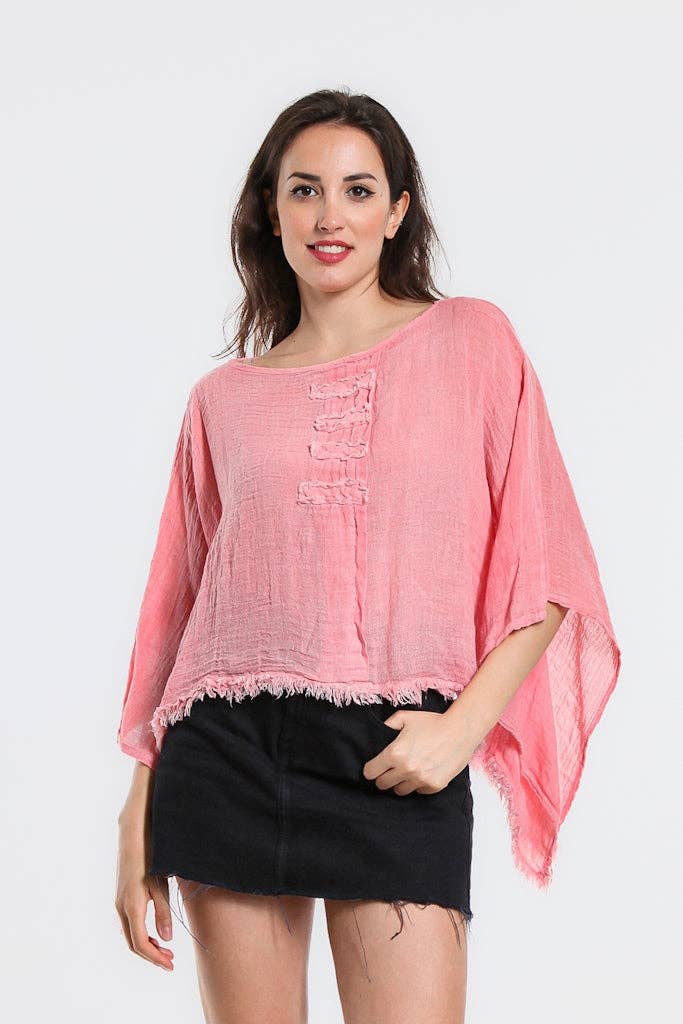 [TINA Stephens Italy/Tees By Tina - Aiyana Crinkle Linen Patch Top (BQ135): 697 Raspberry Enzyme], [CLOTHING], [TINA Stephens Italy/Tees By Tina], [Plum Bottom].