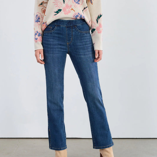 FDJ - Pull-On Straight Ankle Denim w Studs