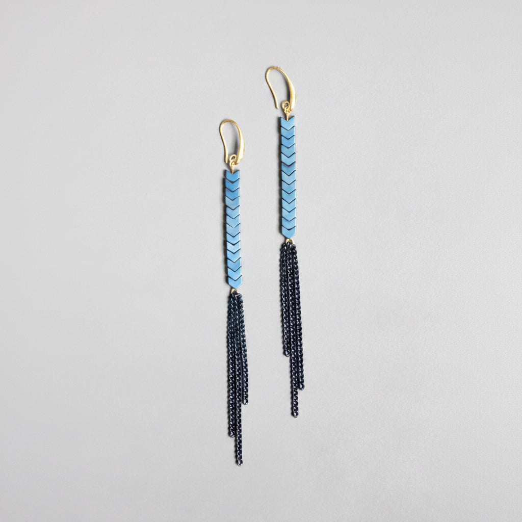 [David Aubrey Jewelry - NDNE27 Bue iris shoulder duster earrings], [Earrings], [David Aubrey Jewelry], [Plum Bottom].