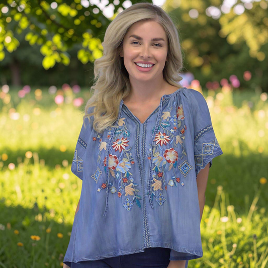CAITE & KYLE Betty Blouse Blue, Tops, Caite & Kyla, Plum Bottom