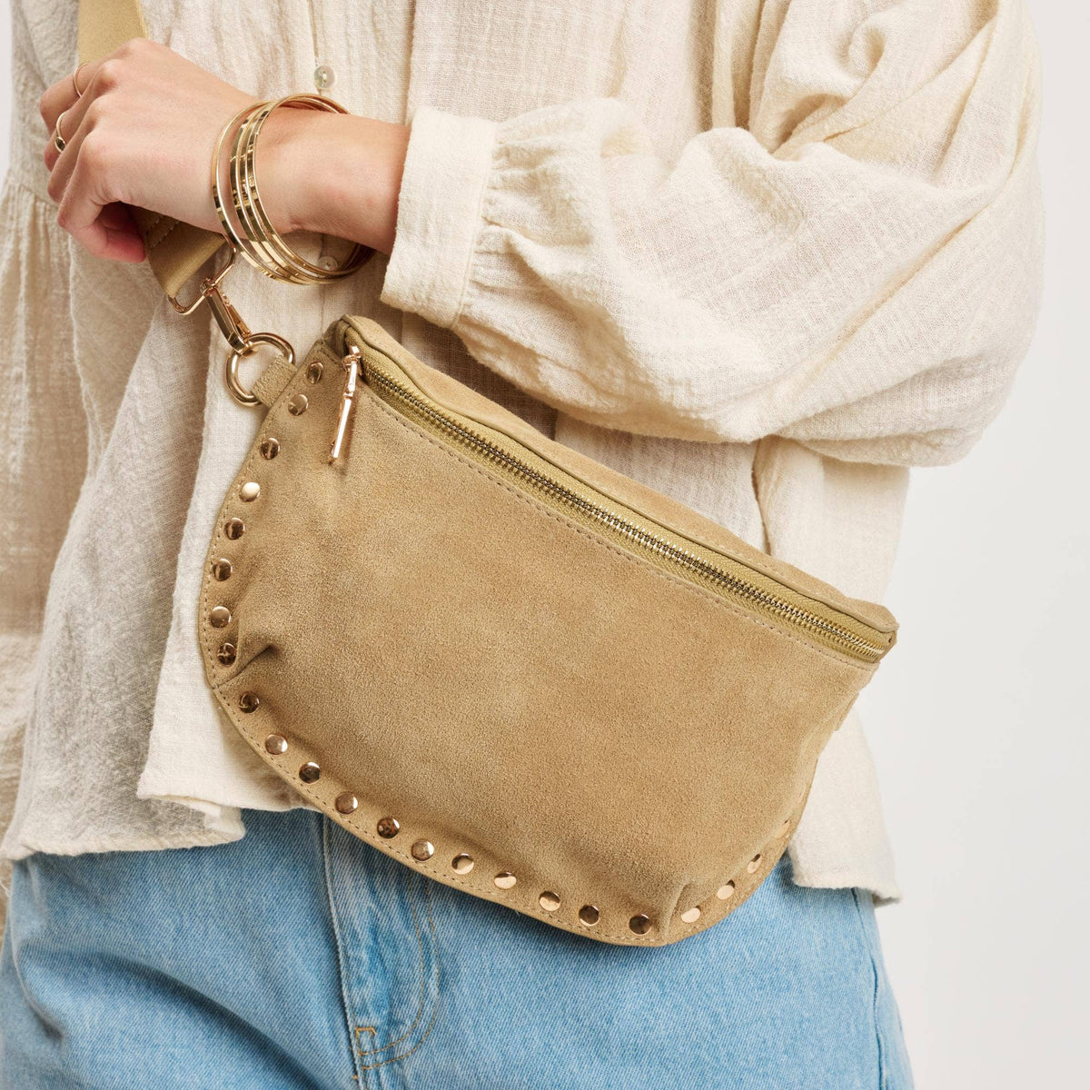 [Moda Luxe - Gizelle-Suede Belt Bag: Custard], [Handbag], [Moda Luxe], [Plum Bottom].