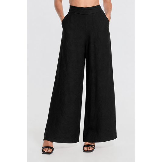 [TINA Stephens Italy/Tees By Tina - Graciela Flat Front Linen Palazzo Pant (PL909): 001 Black], [CLOTHING], [TINA Stephens Italy/Tees By Tina], [Plum Bottom].