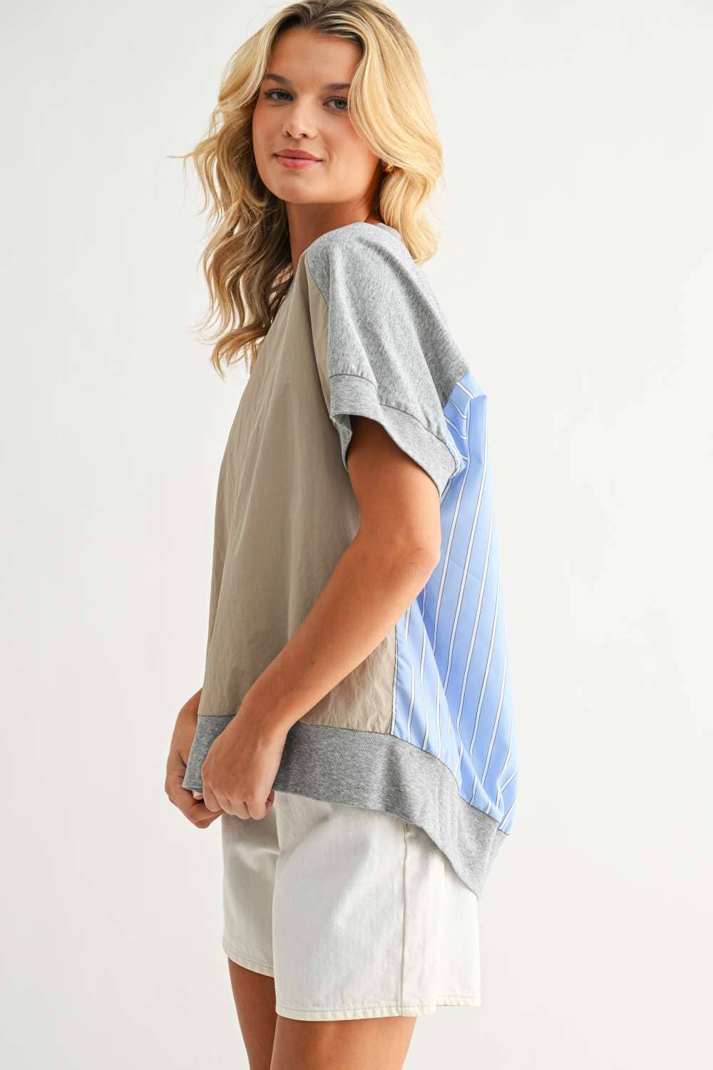 JOH APPAREL Joy Top Heather Grey Khaki