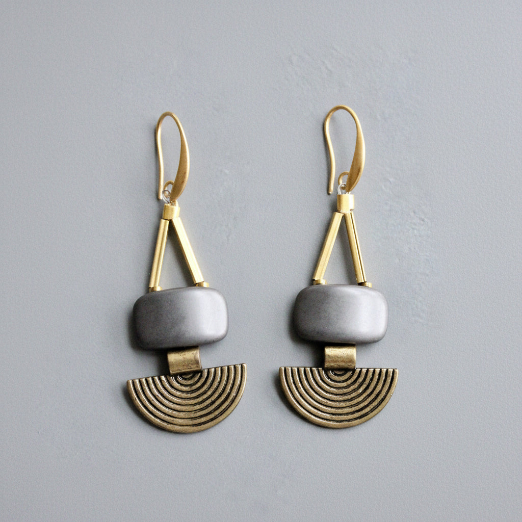 [David Aubrey Jewelry - HYLE42 Artdeco Hematite earrings], [Earrings], [David Aubrey Jewelry], [Plum Bottom].
