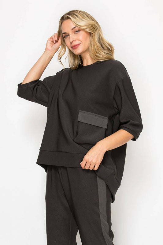 JOH APPAREL Karen Knit Crepe Top Charcoal