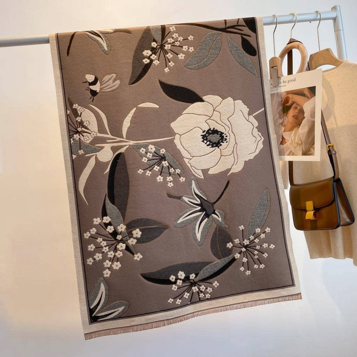 [Winding River - Gray / Black Garden Reversible Wrap – Artisan Shawl], [Scarf], [Winding River], [Plum Bottom].