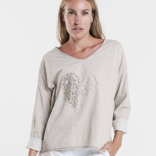 TINA STEPHENS ITALY Janice Long Sleeve Top Beige