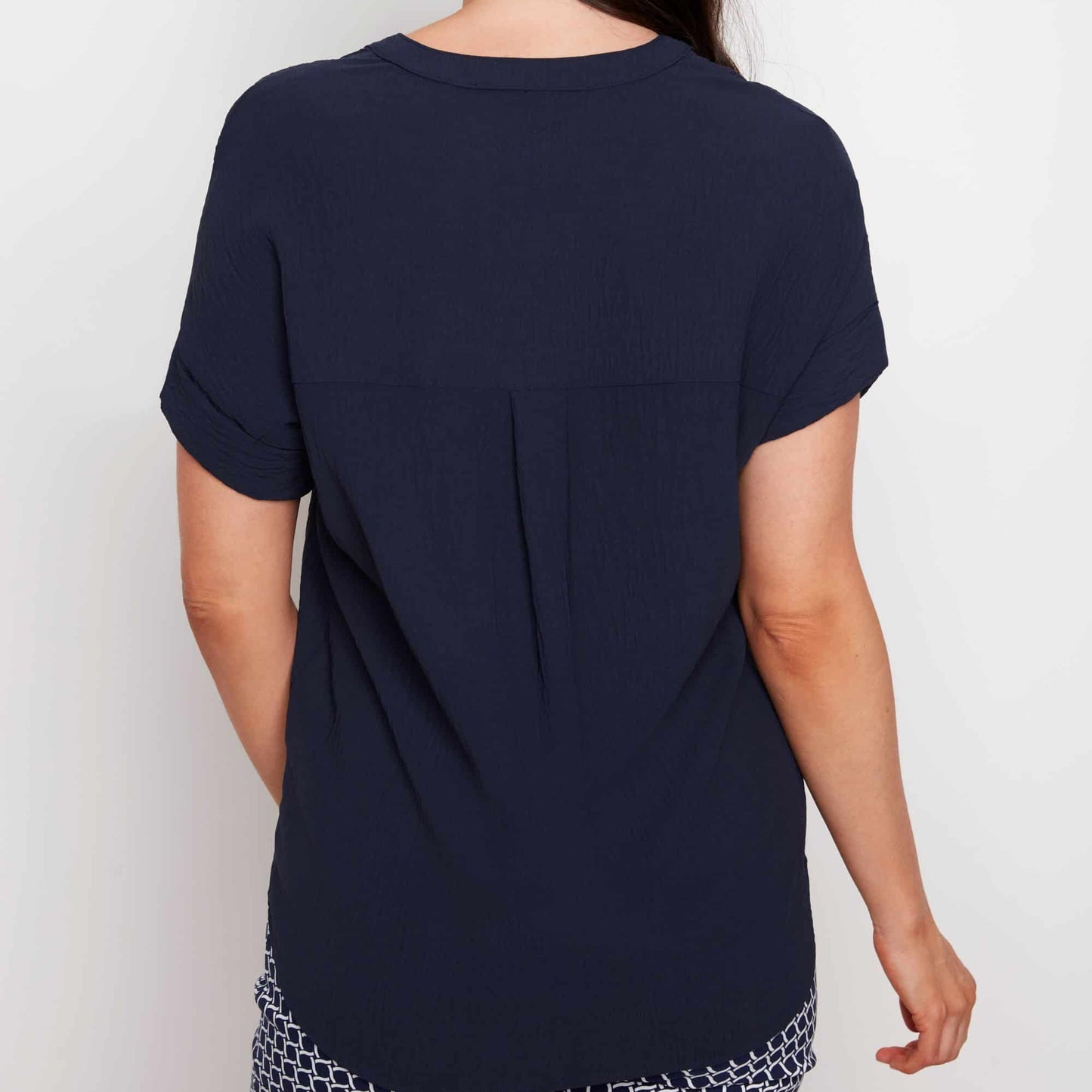 UP! 30586 Short Sleeve V-Neck Collar Top Navy