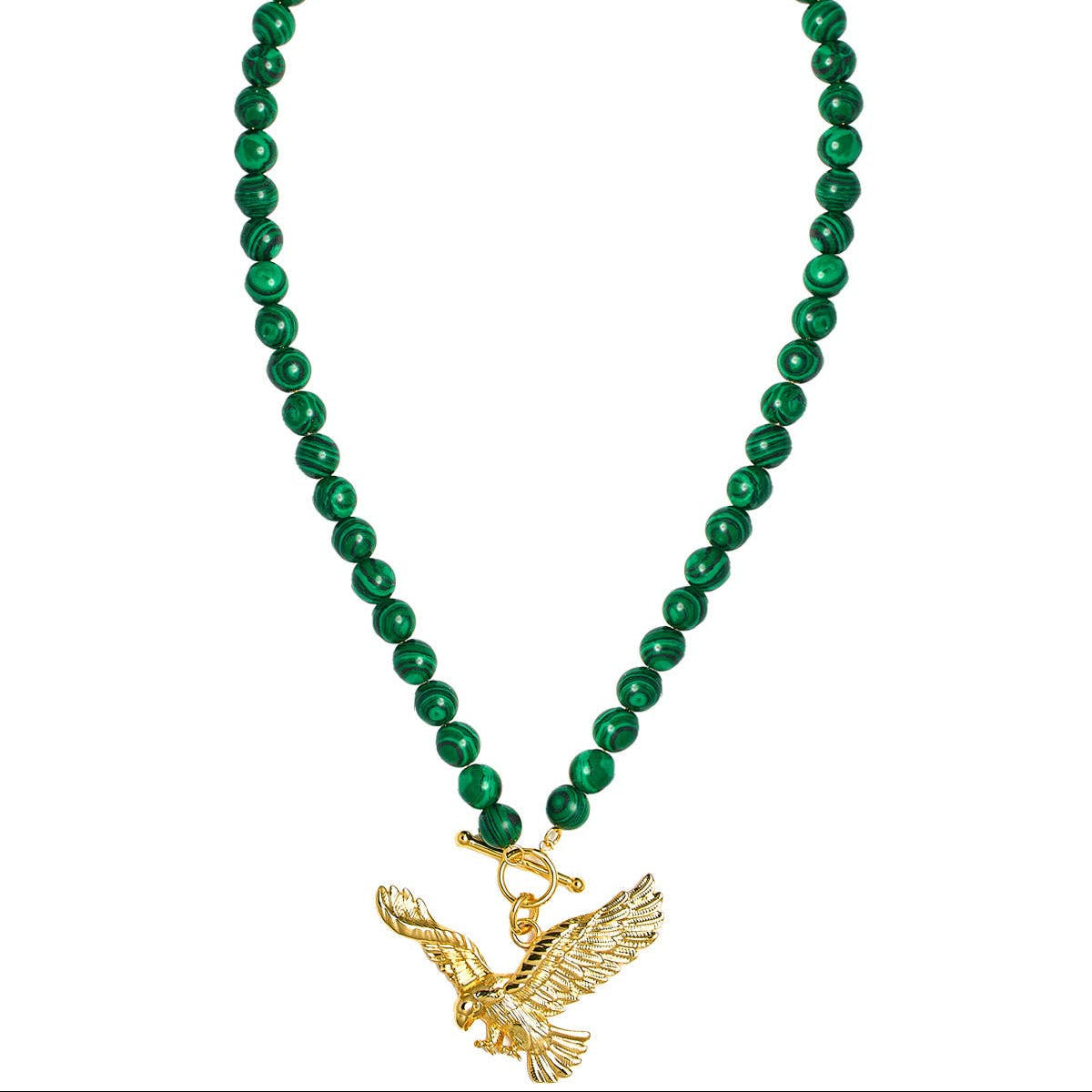 [Lisi Lerch - Eagles Green Malachite Beaded Necklace - 18k Gold Plated- WS: 8mm], [Necklaces], [Lisi Lerch], [Plum Bottom].