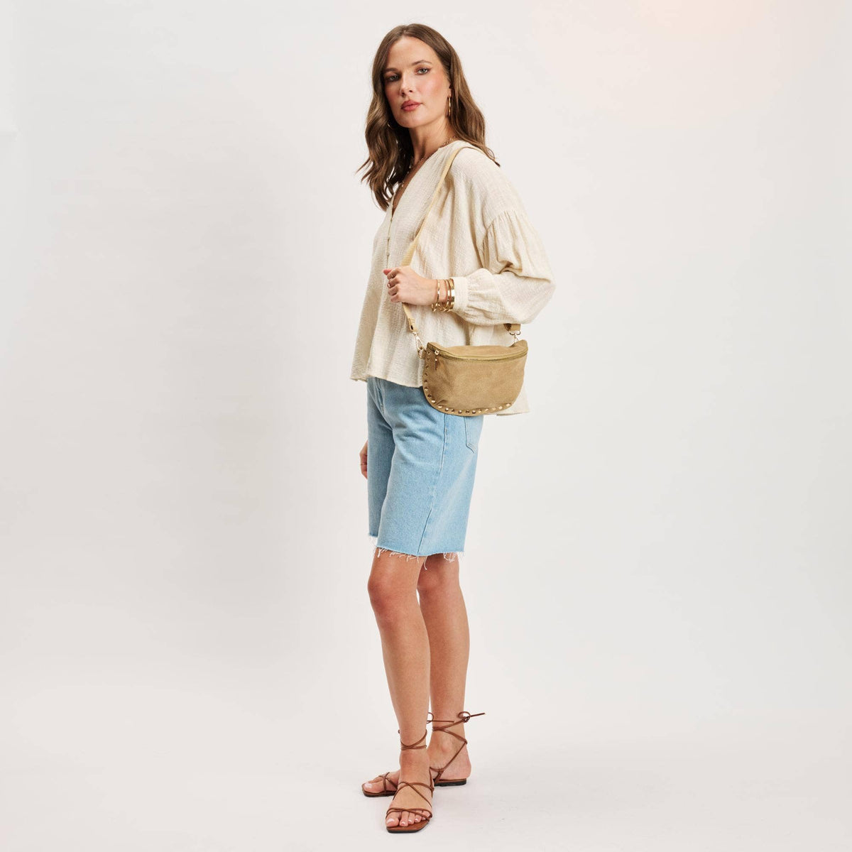 [Moda Luxe - Gizelle-Suede Belt Bag: Custard], [Handbag], [Moda Luxe], [Plum Bottom].