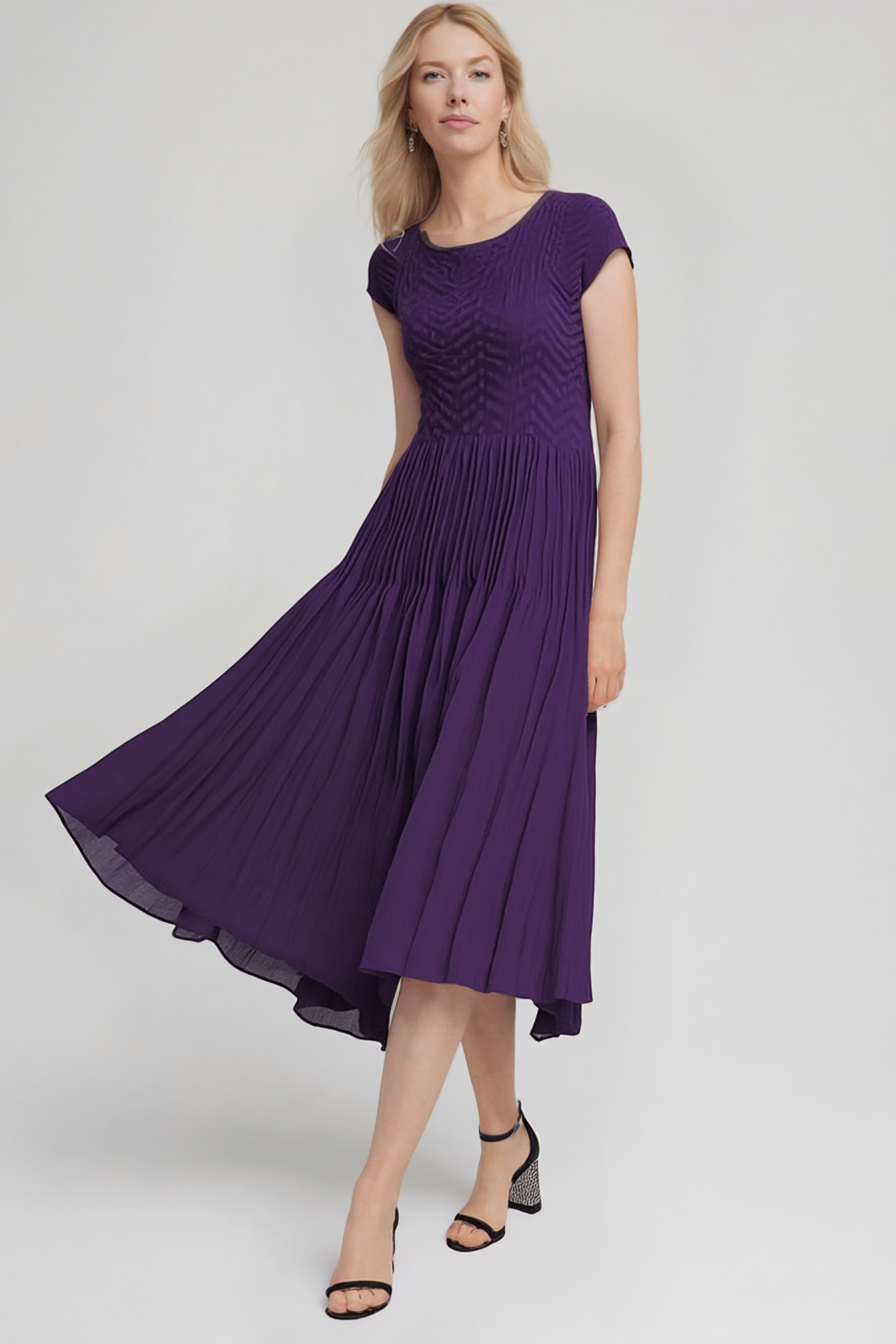 [Ellyndale - Pleated dress with Cupsleeves  (Violet): Voilet / O/S], [Dresses], [Ellyndale], [Plum Bottom].