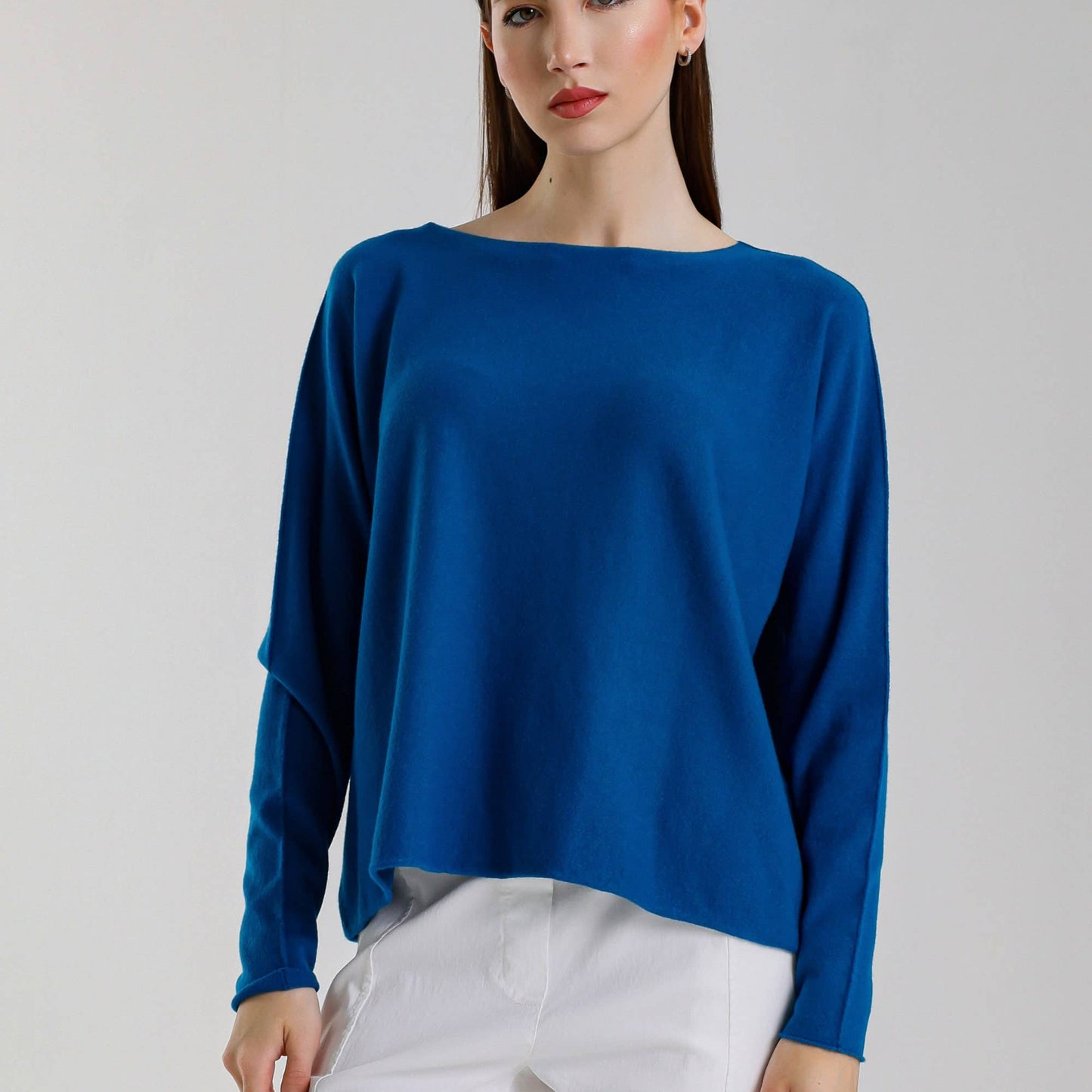 [TINA Stephens Italy/Tees By Tina - Laurin Seriously Soft Jewel Neck Sweater (BLS425): 401 Cobalt / One Size], [Sweater], [TINA Stephens Italy/Tees By Tina], [Plum Bottom].