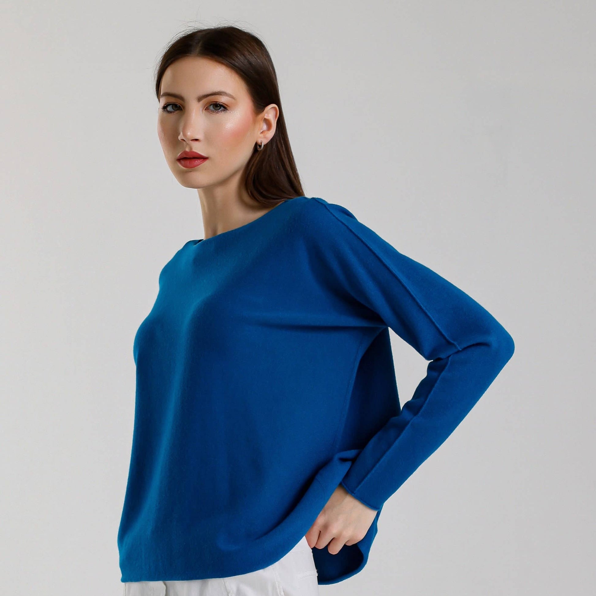[TINA Stephens Italy/Tees By Tina - Laurin Seriously Soft Jewel Neck Sweater (BLS425): 401 Cobalt / One Size], [Sweater], [TINA Stephens Italy/Tees By Tina], [Plum Bottom].