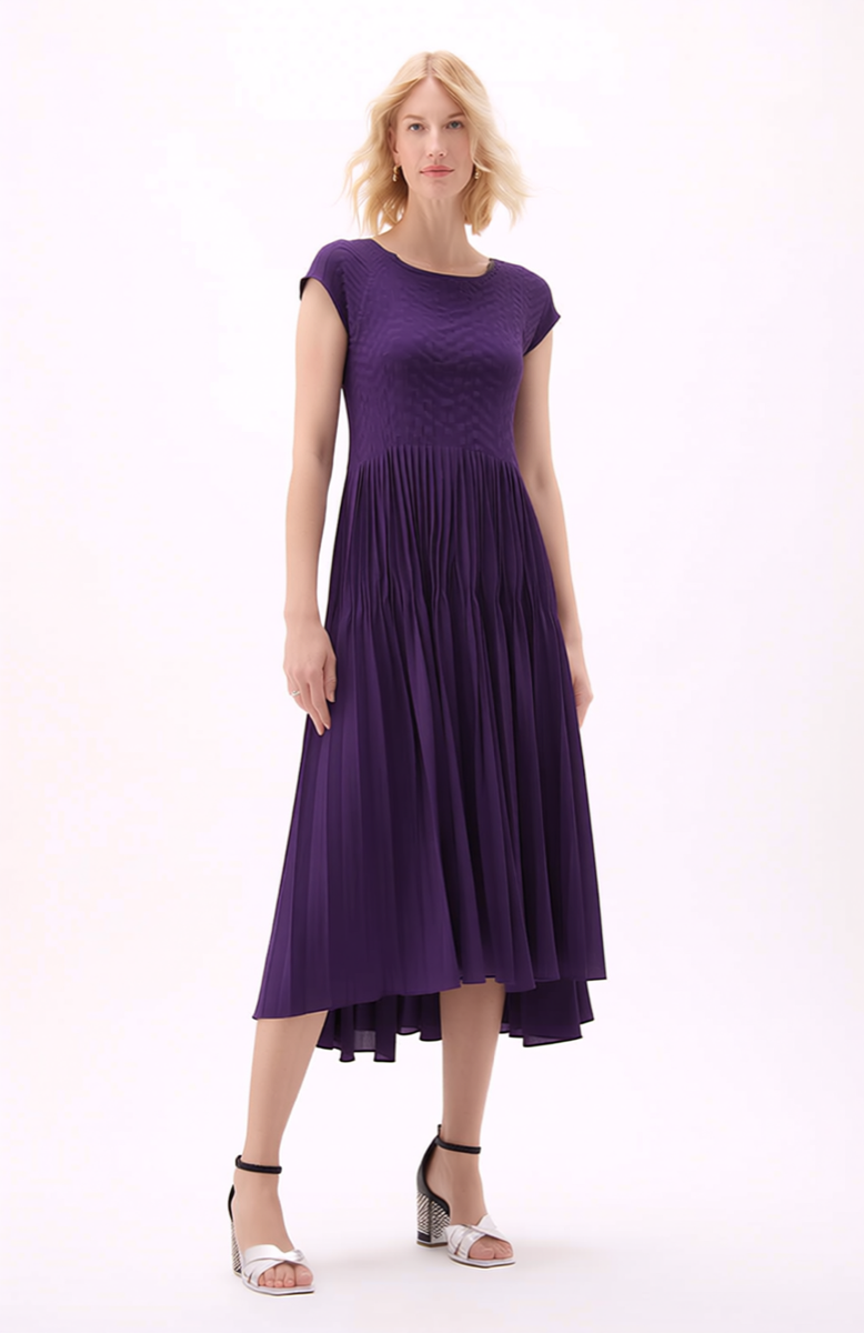 [Ellyndale - Pleated dress with Cupsleeves  (Violet): Voilet / O/S], [Dresses], [Ellyndale], [Plum Bottom].