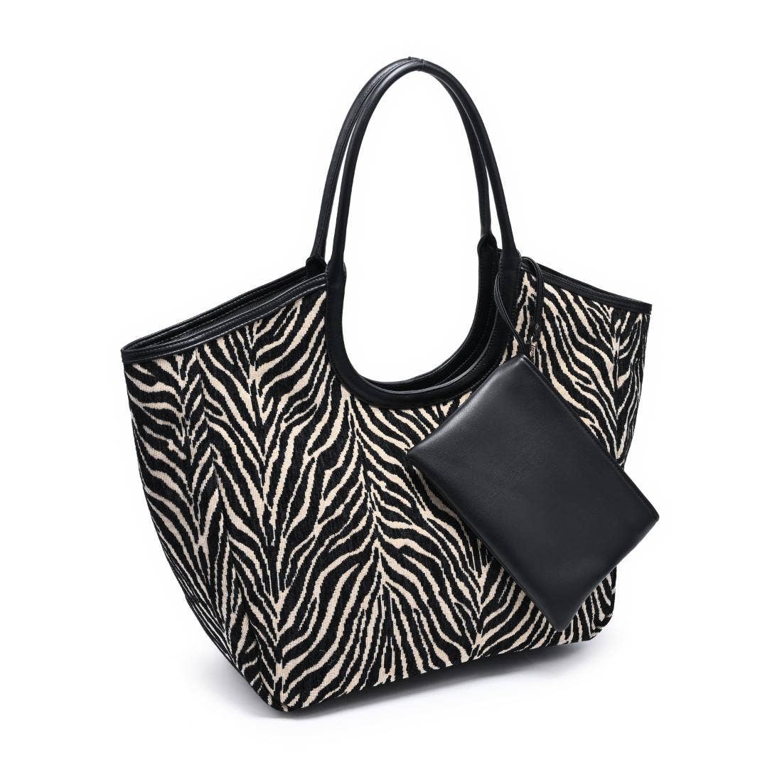 [Moda Luxe - Delilah - Zebra Tote: Black Beige], [Handbag], [Moda Luxe], [Plum Bottom].