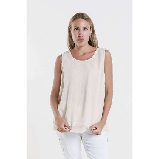 [TINA Stephens Italy/Tees By Tina - Lotti Ruffle Edge Tank (BT130): 250 Beige / One Size], [CLOTHING], [TINA Stephens Italy/Tees By Tina], [Plum Bottom].