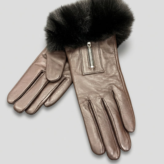 LA FIORENTINA PrL2464 Leather Gloves w/ Zipper - Chocolate