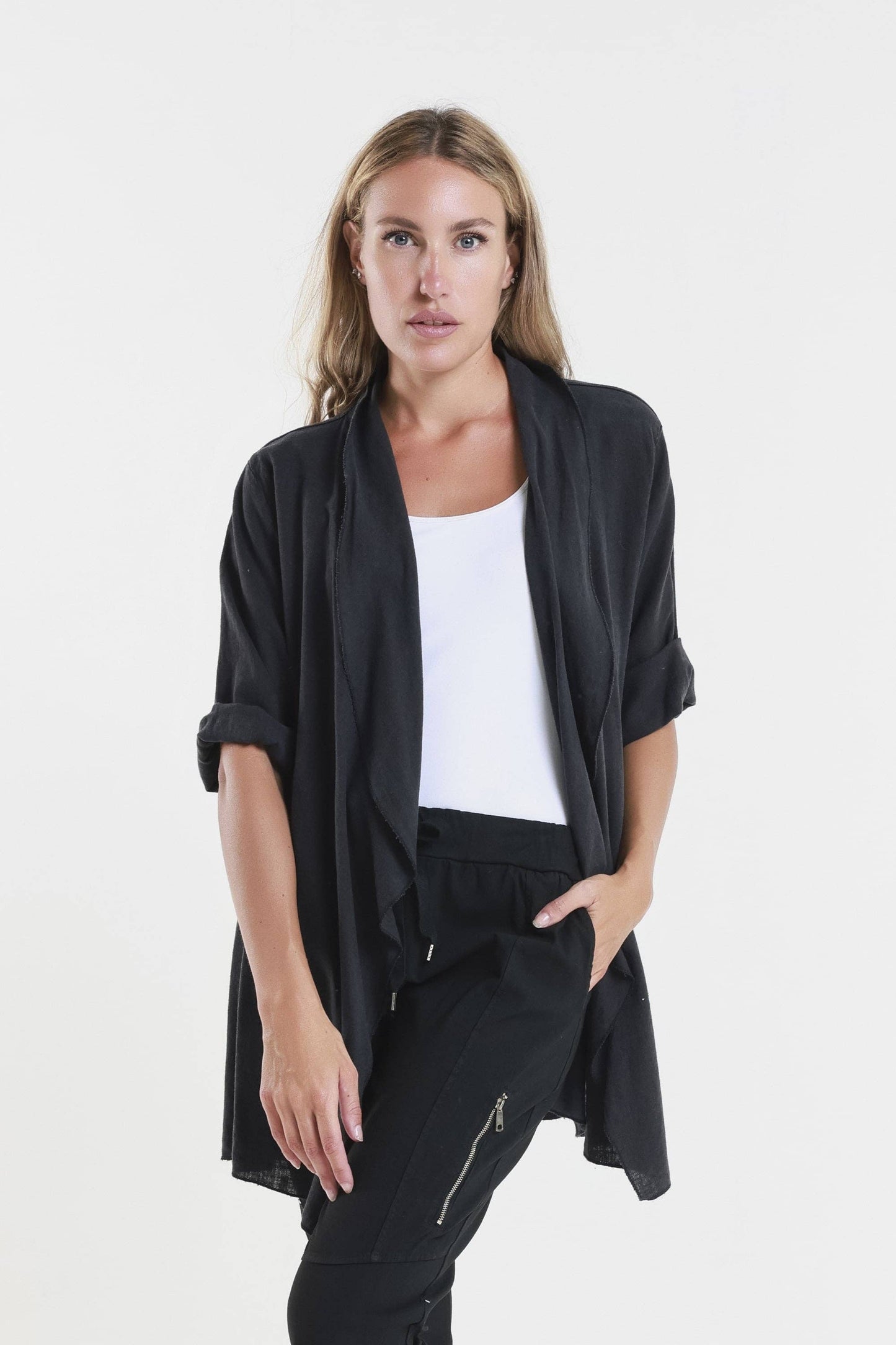 TINA Stephens Italy/Tees By Tina - Olivette Gauzy Linen Blend Open Cardigan (CQ102): 250 Beige / One Size