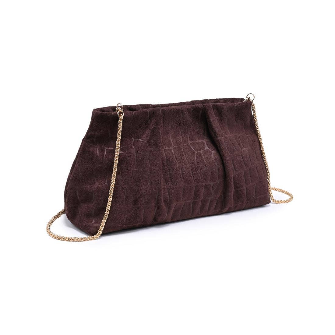 [Moda Luxe - Elva - Croc Embossed Faux Suede Clutch: Olive], [Handbags], [Moda Luxe], [Plum Bottom].
